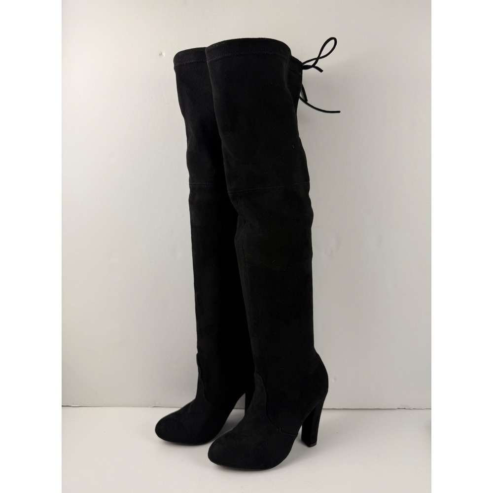 Steve Madden Gorgeous Black Faux Suede Over The Knee Heeled Boots 5.5M